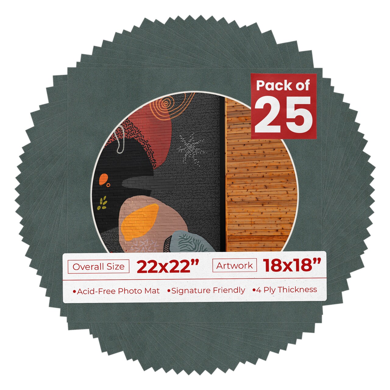 Dark Grey Suede Mat Board for 22x22 Frames - Circle Opening for 18x18 Photos